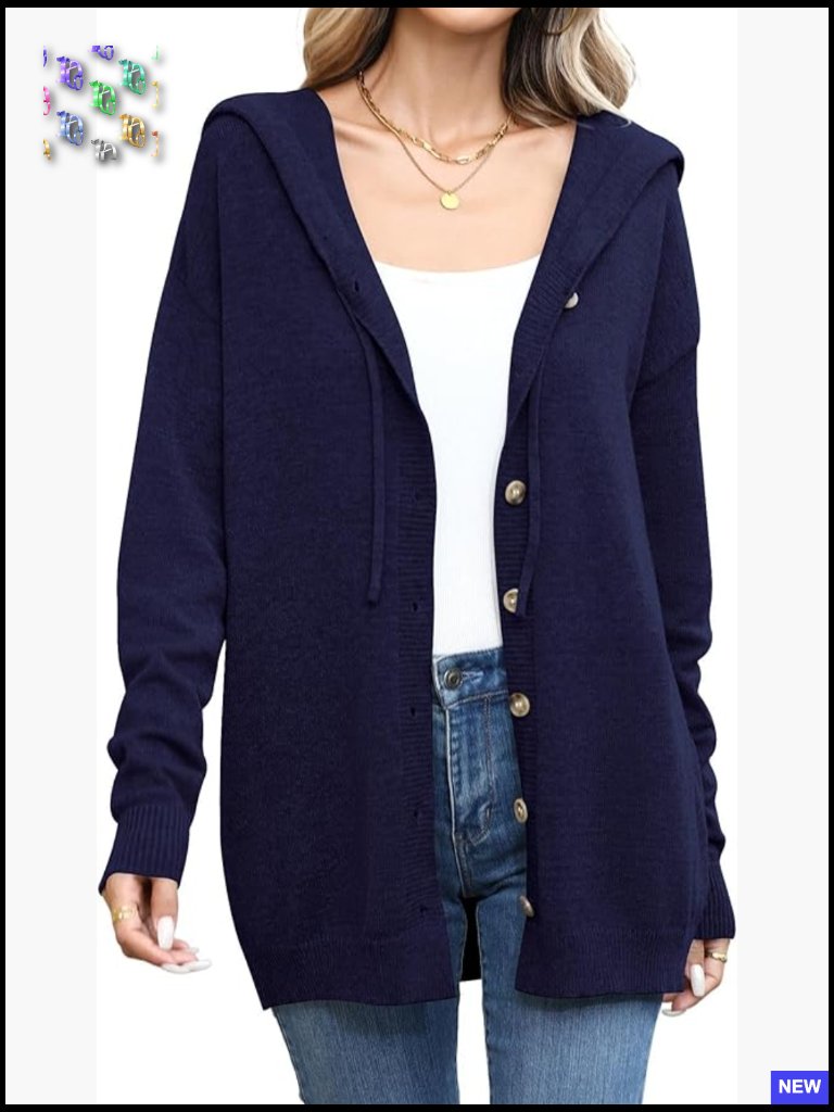 Button Front Hoodie Cardigan Sweater Open Front Knit Long Sleeve Cozy Layering